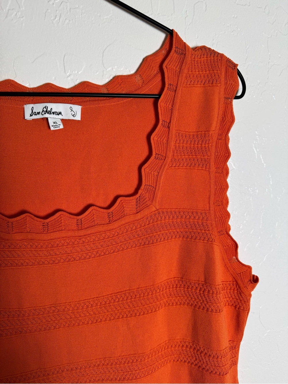 Sam Edelman Orange Scallop Trim Square Neck Sweater Tank Top XL - Picture 3 of 9